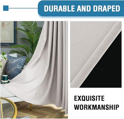 H.VERSAILTEX 100% Blackout Curtains for Bedroom Thermal Insulated Blackout Curtains 63 inch Length Heat and Full Light Blocking Curtains for Living Room with Black Liner 2 Panels Set, Pumice Stone