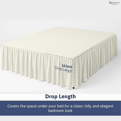KRISHNA Ruffled Bed Skirt with Split Corners Queen, 100% Microfiber Hotel Quality, 16 Inch Drop Dust Ruffle Gathered Bedskirt with Platform, 60" x 80", Ivory