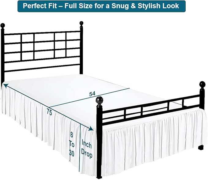 Shreem Linen Ruffled Bed Skirt with Split Corners, Gathered Style, 100% Microfiber, 18-Inch Drop, Dust Ruffle Bedskirt with Platform, Full-XXL, White