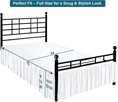 Shreem Linen Ruffled Bed Skirt with Split Corners, Gathered Style, 100% Microfiber, 10-Inch Drop, Dust Ruffle Bedskirt with Platform, Full-XL, White