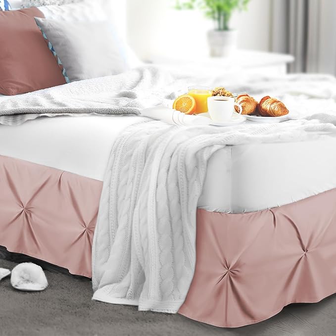 Nestl Blush Pink Bed Skirt Twin Size, Pinch Pleat Twin Bed Skirt, 14" Inch Drop Twin Bedskirt, Hotel Quality Blush Pink Bed Skirts, Premium Microfiber Bedskirt for Twin Bed, Blush Pink Twin Bed Skirt