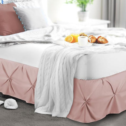 Nestl Blush Pink Bed Skirt Twin Size, Pinch Pleat Twin Bed Skirt, 14" Inch Drop Twin Bedskirt, Hotel Quality Blush Pink Bed Skirts, Premium Microfiber Bedskirt for Twin Bed, Blush Pink Twin Bed Skirt