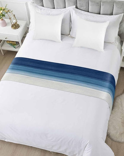 Abstract Navy Blue Ombre Stripe Art Bed Runners for Bedroom Hotel,Decorative Bedding Scarf Modern Color Line Texture Bed End Blanket Bedding Runner Scarves for King Size Bed,102x20in