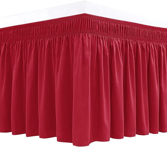 Biscaynebay Wrap Around Bed Skirts for King & Cal King Beds 15" Drop, Christmas Red Adjustable Elastic Dust Ruffles Easy Fit Wrinkle & Fade Resistant Silky Luxurious Fabric Machine Washable