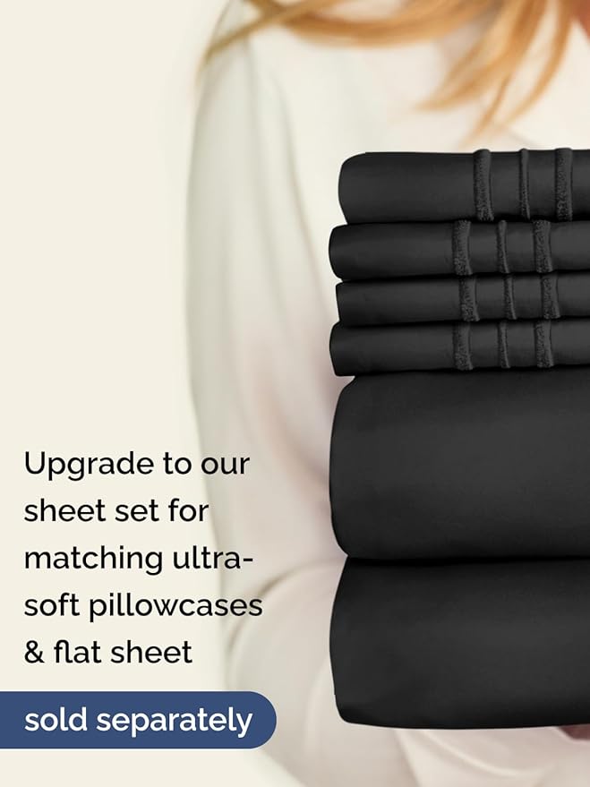 Extra Deep Queen Fitted Sheet - Hotel Luxury Single Fitted Sheet Only - Easily Fits 18 inch to 24 inch Mattress - Ultra Soft, Wrinkle Free w/Extra Deep Pockets - Easy-Care, Breathable & Comfy - Black