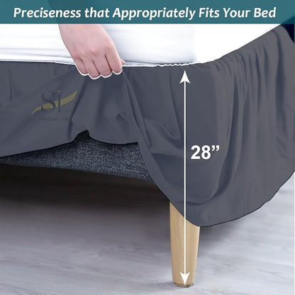 Shreem Linen Ruffled Bed Skirt with Split Corners, Gathered Style, 100% Microfiber, 28-Inch Drop, Dust Ruffle Bedskirt with Platform, Short Queen, Dark Grey