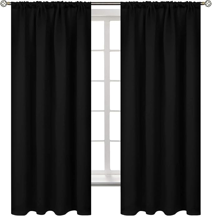 BGment Rod Pocket Blackout Curtains for Bedroom - Thermal Insulated Drapes Room Darkening Privacy for Living Room Windows, 52 x 63 Inch, 2 Panels, Black