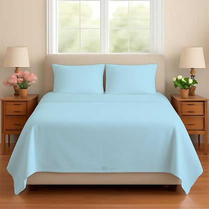 Sleeper Sofa 4 Piece Bed Sheet Set Premium Quality 100% Cotton 500 Thread Count, Smooth & Super Soft Sateen Weave, Extra Soft Bed Sheets, Wrinkle Free, 8 Inch Deep Pocket (Twin, Light Blue)