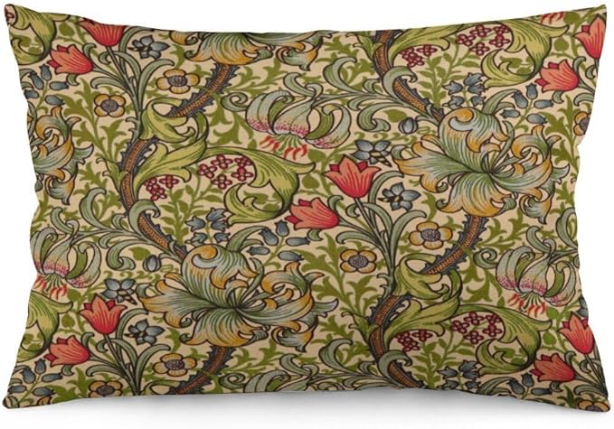 Golden Floral Flower William Morris Throw Pillow Covers 12x20 Inch Aesthetic Pillow Velvet Decorative Pillowcase Home Decor Living Room Cushion Case for Bed Sofa Couch