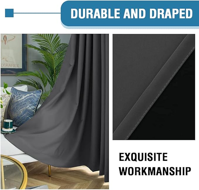 H.VERSAILTEX 100% Blackout Curtains for Bedroom Thermal Insulated Blackout Curtains 96 inch Length Full Light Blocking Curtains for Living Room with Black Liner 2 Panels Set, Charcoal Gray