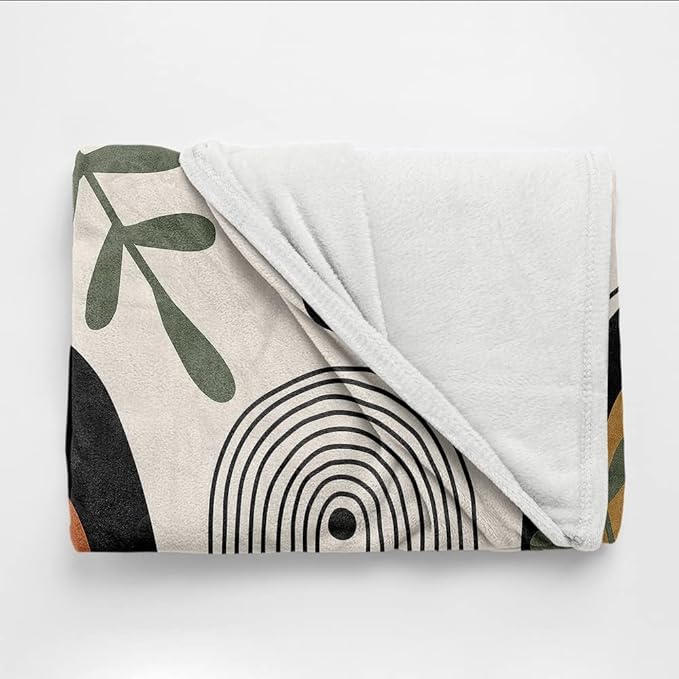 Abstract Modern Throw Blanket Boho Minimalist Mid Century Sun Aesthetic Soft Warm Bed Bedding Women Blankets for Couch Bedroom Sofa Office Cozy Flannel Blanket Orange Beige Black,70"X80"