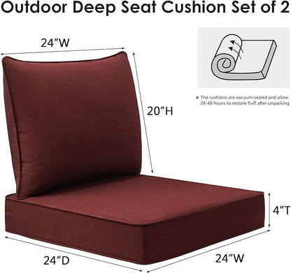 Sunbrella Outdoor Patio Chair Cushions Set, 24" x 24", Set of 2, Water-Repellent, Fade Resistant, Deep Seat Cushion for Backyard, Couch, Sofa and Patio Furniture, Spectrum Brick