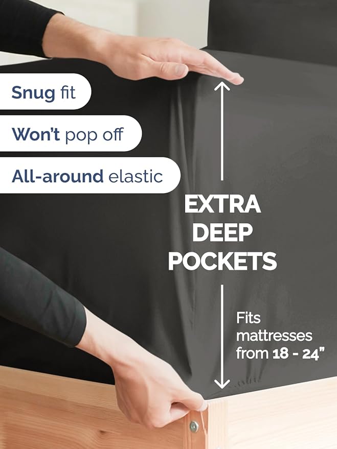 Extra Deep Pocket Twin XL Sheets - 3 Piece Breathable & Cooling Bed Sheets - Hotel Luxury Bed Sheet Set - Soft, Wrinkle Free & Comfy - Easily Fits Extra Deep Mattresses - Deep Pocket Charcoal Sheets