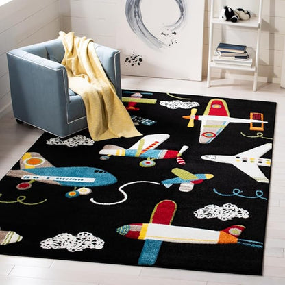 SAFAVIEH Carousel Kids Collection Area Rug - 5'3" x 7'6", Black & Ivory, Non-Shedding & Easy Care, Ideal for High Traffic Areas for Boys & Girls in Playroom, Nursery, Bedroom (CRK167Z)