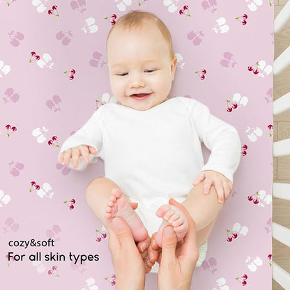 Yoofoss Pack and Play Sheets Fitted, Mini Crib Sheets 2-Pack for Pack N Play Mattress, Stretchy Playard Sheet, Soft and Breathable (Pink+Cherry)