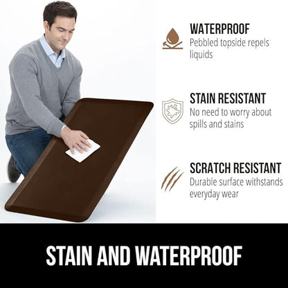 GORILLA GRIP Comfortable Cushioned Kitchen Mats for Floor, Waterproof and Stain Resistant Soft Top, 3/4 Inch Thick Ergonomic Standing Desk Anti Fatigue Mat, Foam Supports Ankles and Feet, 17x24, Brown