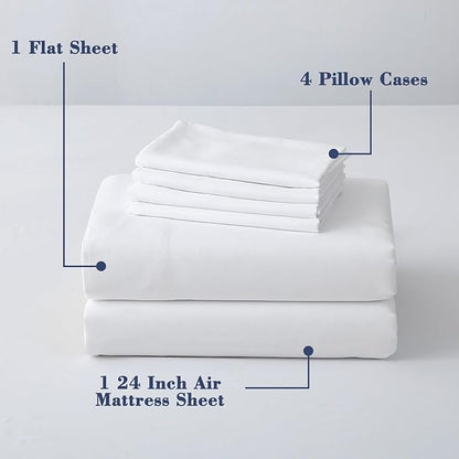 Air Mattress Sheet Set for 16-24 Inch Air Beds Full Size,Deep Pocket Fitted Sheet with Inflation Opening,Soft & Breathable, for Guests, Camping, RVs, Includes Pillowcase Flat Sheet Fitted Sheet,White