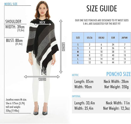 Ferand Women's Striped Poncho Sweater Cozy Knit Fringe Shawl Wraps for Fall Winter