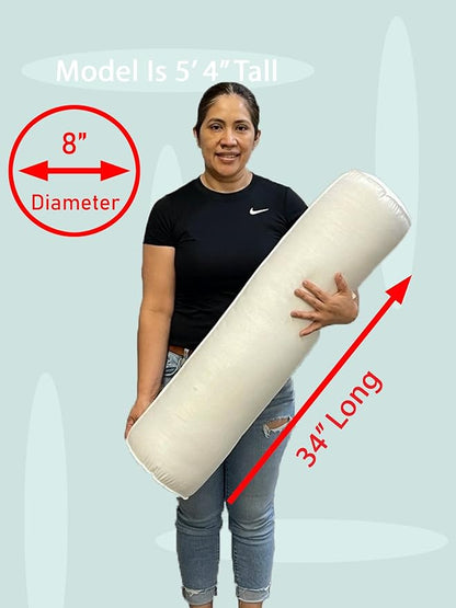 Pillowflex Bolster Pillow (8x34) - Round Roll Pillow Bolster Insert, Plush Polyester-Filled Insert for Decorative Shams, Odorless, Lint and Dust-Free Polyester Filling, No Lumps - (White)