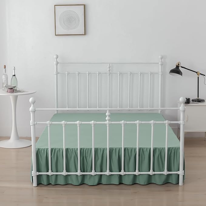 Bed Skirt King Size Ruffled Bed Skirts with Split Corners,18 Inch Drop Dust Ruffle Bed Skirt with Platform, King, 18 Inch, Sage Green