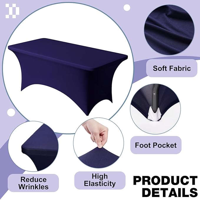Trlyc 1 Pack 6FT Spandex Table Cloth - 72 x 30 Inch Rectangular Stretch Tablecloth, Wrinkle Resistant Scretch Table Cover for Wedding, Party, Banquet, Picnic, Outdoor Decoration (1Pcs,Navy Blue)