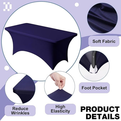 Trlyc 1 Pack 6FT Spandex Table Cloth - 72 x 30 Inch Rectangular Stretch Tablecloth, Wrinkle Resistant Scretch Table Cover for Wedding, Party, Banquet, Picnic, Outdoor Decoration (1Pcs,Navy Blue)