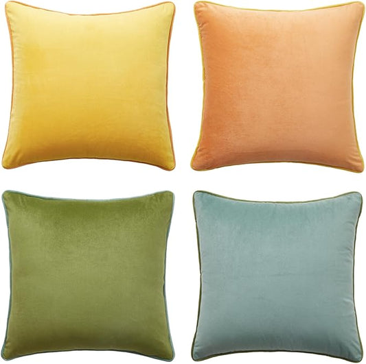 MONDAY MOOSE Decorative Throw Pillow Covers Cushion Cases, Set of 4 Soft Velvet Modern Double-Sided Designs, Mix and Match for Home Decor, Pillow Inserts Not Included (16x16 inch, Yellow/Green)