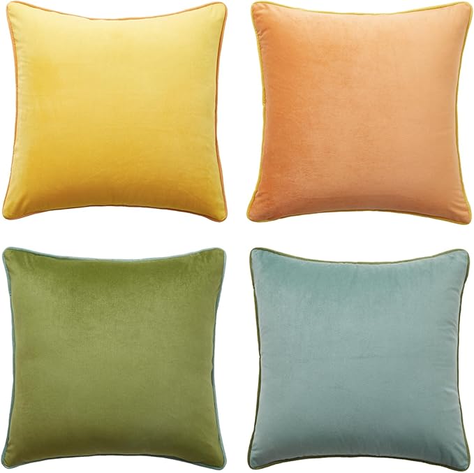 MONDAY MOOSE Decorative Throw Pillow Covers Cushion Cases, Set of 4 Soft Velvet Modern Double-Sided Designs, Mix and Match for Home Decor, Pillow Inserts Not Included (18x18 inch, Yellow/Green)