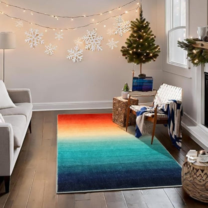 Wonnitar Colorful Area Rug 5x7, Washable Modern Ombre Christmas Rugs for Living Room, Abstract Non-Slip Dining Room Throw Mat, Non-Skid Soft Print Carpet for Bedside Entry Kitchen (Colorful, 5'x7')