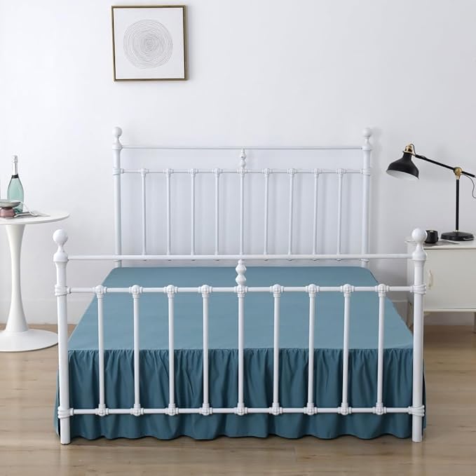 Bed Skirt Queen Size Ruffled Bed Skirts with Split Corners, 18 Inch Drop Dust Ruffle Bed Skirt with Platform, Teal Blue, Queen - 18" Drop