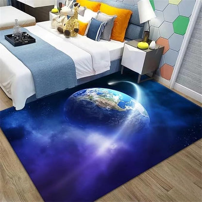 3D Universe Earth Planet Rugs for Bedroom Living Room 4x6 ft Soft Kitchen Floor Mats Non Slip Washable Outer Space Galaxy Carpet