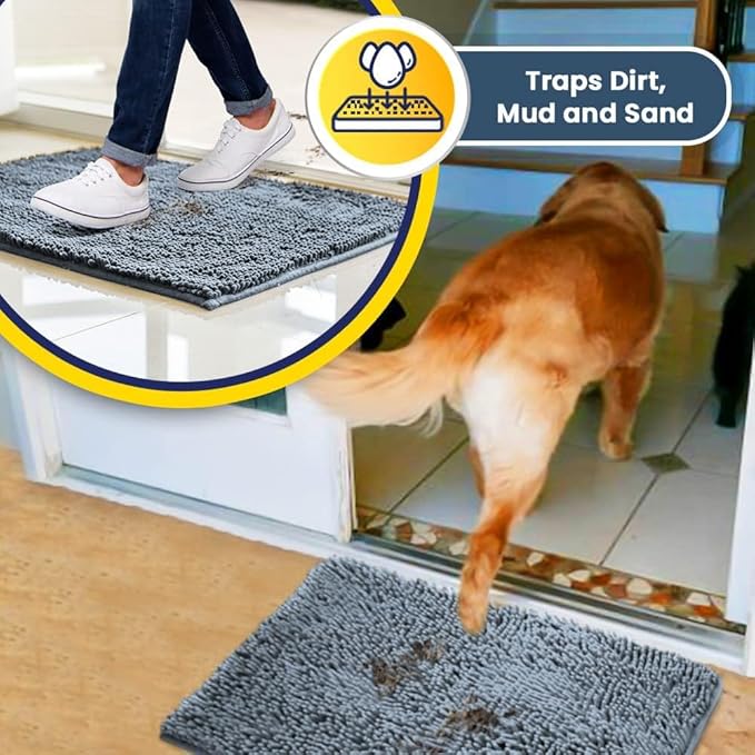 Muddy Mat® AS-SEEN-ON-TV Highly Absorbent Microfiber Door Mat and Pet Rug, Non Slip Thick Washable Area and Bath Mat Soft Chenille for Kitchen Bathroom Bedroom Indoor and Outdoor - Baby Blue 24"X60"