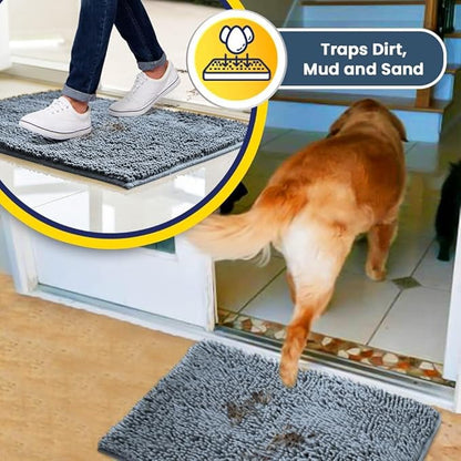 Muddy Mat® AS-SEEN-ON-TV Highly Absorbent Microfiber Door Mat and Pet Rug, Non Slip Thick Washable Area and Bath Mat Soft Chenille for Kitchen Bathroom Bedroom Indoor and Outdoor - Baby Blue 24"X60"