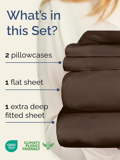 Extra Deep Pocket King Sheets - 4 Piece Breathable & Cooling Bed Sheets - Hotel Luxury Bed Sheet Set - Soft, Wrinkle Free & Comfy - Easily Fits Extra Deep Mattresses - Deep Pocket Brown Sheets Set