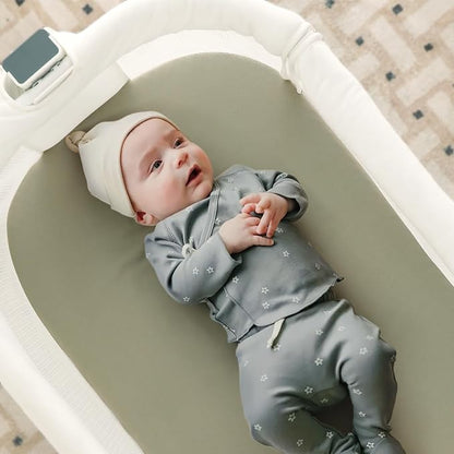 GRSSDER Stretchy Ultra Soft Fitted Bassinet Sheet 2 Pack, Universal Fit for Bassinets Baby Cradle Moses Basket Oval Rectangle Mattress Safe and Snug, Jersey Bassinet Sheets for Girls, White/Sage