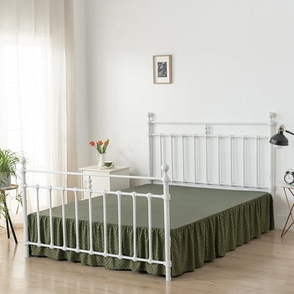 Tufted Dot Bed Skirt King Size Ruffled Bed Skirt with Split Corners, 18 Inch Drop Dust Ruffle Bed Skirts with Platform, Olive Green