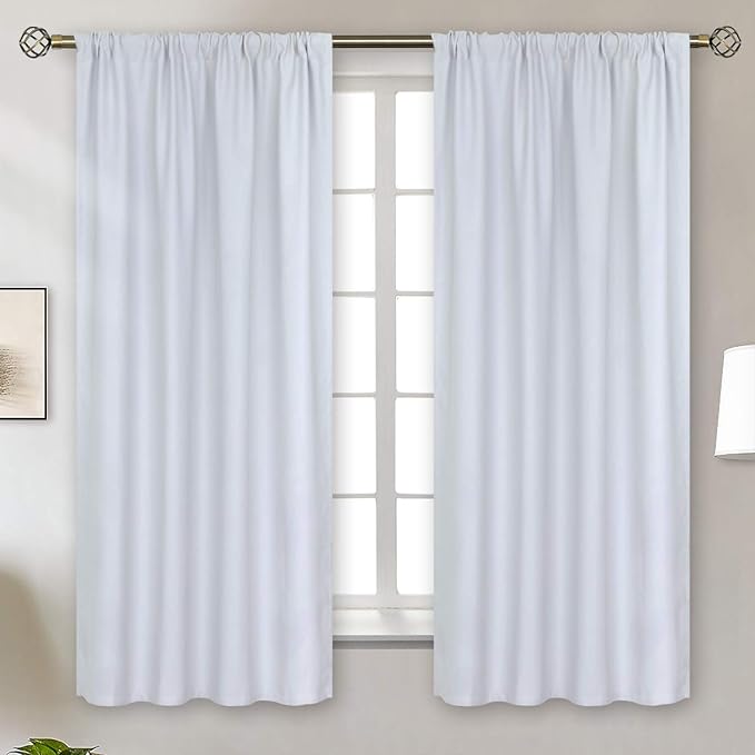 BGment Rod Pocket Room Darkening Curtains for Bedroom 63 Inches Long - Thermal Insulated Blackout Curtains for Living Room, 42 x 63 Inch, 2 Panels, Greyish White