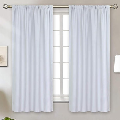 BGment Rod Pocket Room Darkening Curtains for Bedroom 63 Inches Long - Thermal Insulated Blackout Curtains for Living Room, 42 x 63 Inch, 2 Panels, Greyish White