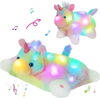 Glow Guards 16" Light Up Musical Rainbow Unicorn Plush Pillow,LED Singing Soft Colorful Unicorn Stuffed Animal,Sofa Decors Birthday Christmas Children's Day Gifts for Toddlers Kids