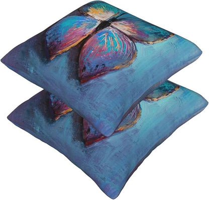 bassyil Blue Butterfly Throw Pillow Covers Decorative Linen Pillow Cases Set of 2 Square Cushion Cover for Couch Sofa Bedroom Patio 18x18 Inch