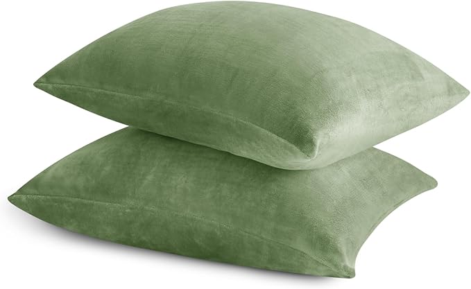BEDELITE Flannel Pillowcases Standard Set of 2, Super Soft Fleece Pillow Case Cover with Zipper for Bedroom, Sofa, Couch,Luxury Cozy Velvet Pillow Shams for All Seasons(20x26 Inches, Sage Green)