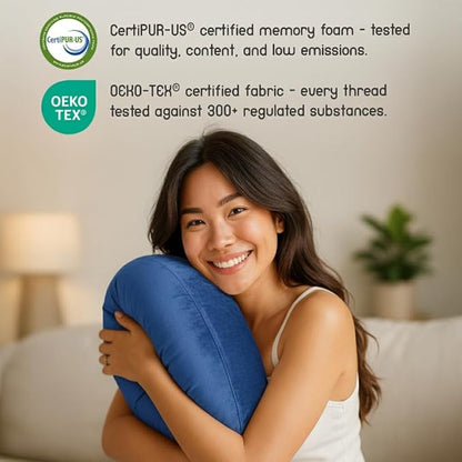 MELLO Lap Pillow for Reading – Memory Foam Gaming Pillow for Lap, Crochet, Crafting, Knitting, Elbow and Arm Support Cushion for Rest in Couch and Bed (Navy Blue, Oversized)