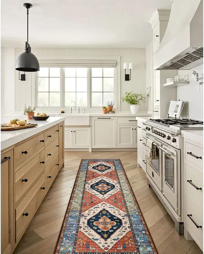 Lahome Boho Hallway Runner Rug - 2x6 Kitchen Runner Rugs Non Skid Washable Non-Slip Laundry Room Rug Throw Low-Plie Bathroom Oriental Distressed Carpet for Entrance Bedroom Living Room