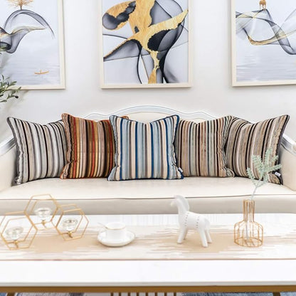 Yangest Grey Striped Throw Pillow Cover Multicolor Velvet Cushion Cover Modern Bohemian Pillowcase for Sofa Couch Bedroom Living Room Home Christmas Decoration,16x16 Inch