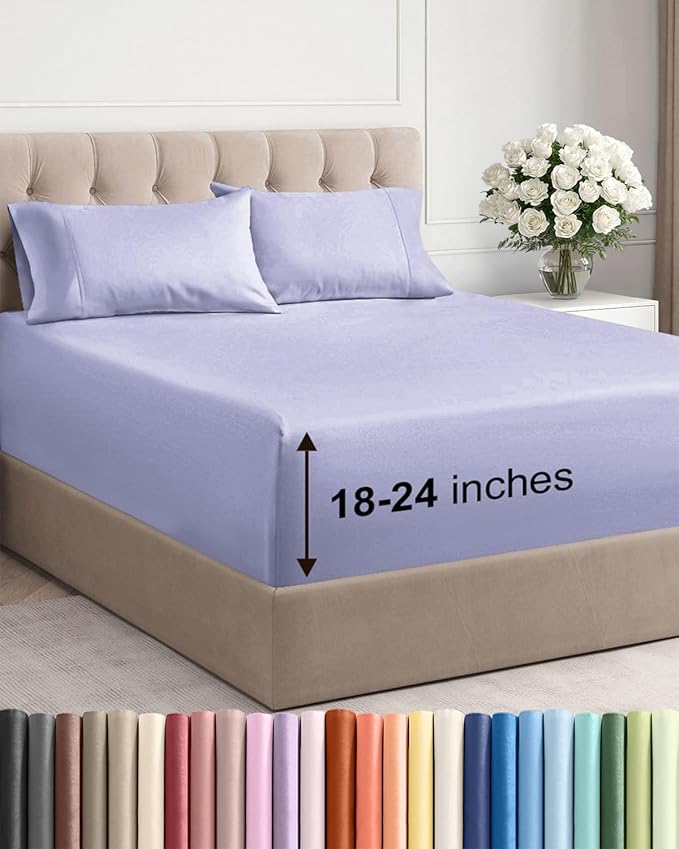 Extra Deep Pocket Queen Sheet Set - 4 Piece Breathable & Cooling Bed Sheets - Hotel Luxury Sheet Set - Soft, Wrinkle Free and Comfy - Easily Fits Extra Deep Mattresses - Deep Pocket Lavender Sheets
