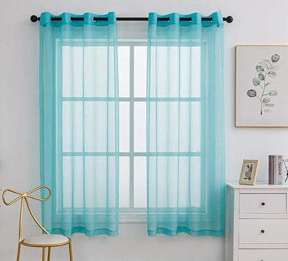 PI Teal Sheer Curtains with Grommet,Airy Voile Textured,Elegant Window Drapery for Kids Room/Study 2 Panels (W52 X L72, Lake Blue)