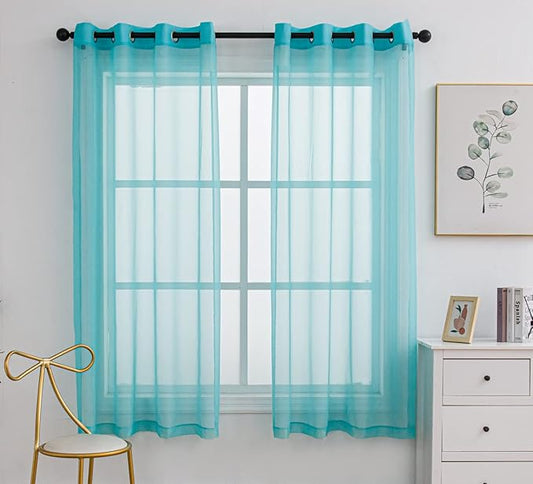 PI Teal Sheer Curtains with Grommet,Airy Voile Textured,Elegant Window Drapery for Kids Room/Study 2 Panels (W52 X L72, Lake Blue)