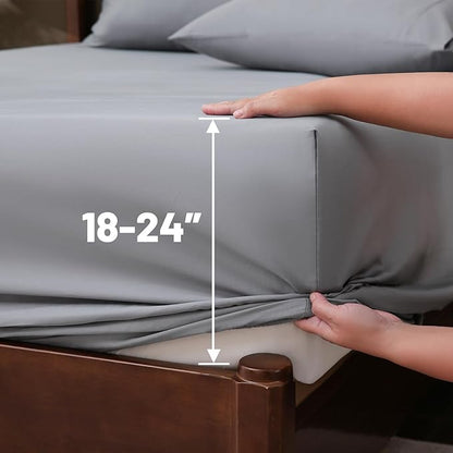 Extra Deep Pocket Queen Sheets 18-24 Inch 100% Egyptian Cotton 1000 Thread Count Sateen Weave Soft Breathable 4 Pieces（Queen,Grey）