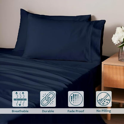 California King Sheet Set - Luxury 338 Thread Count 100% Egyptian Cotton Sateen, Deep Pocket Sheets with All Around Elastic for a, Hotel Quality Bedding Set (Navy Blue Solid)