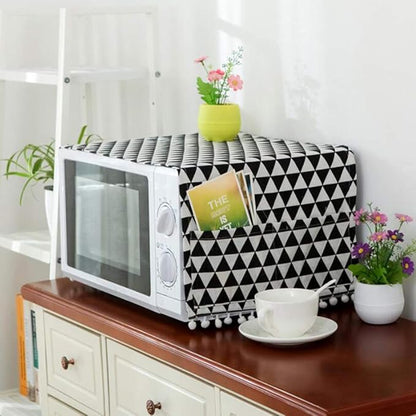 AKOAK 1 Pack 30cm x 90cm/11.81" x 35.43" Household Kitchen Microwave Dust Cover Cotton Linen Oven Cover with Storage Bag Home Decoration Accessories (Black Triangle)
